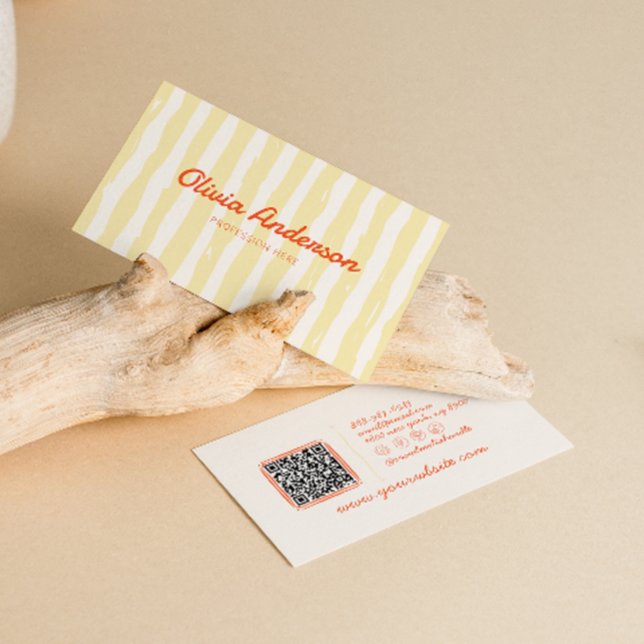 Retro farbenfrohe Hand gezogen, aus Groovy QR-Code Visitenkarte (Von Creator hochgeladen)