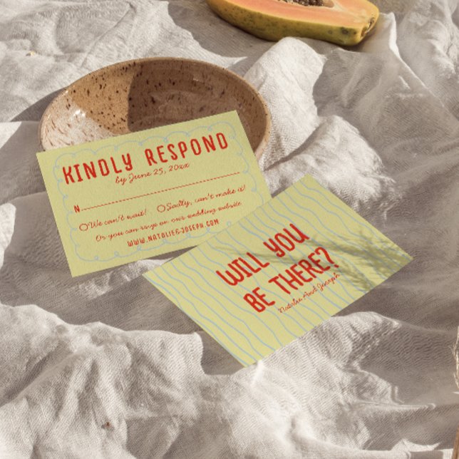 Retro farbenfrohe handgezeichnete, einzigartige Ho RSVP Karte (Von Creator hochgeladen)