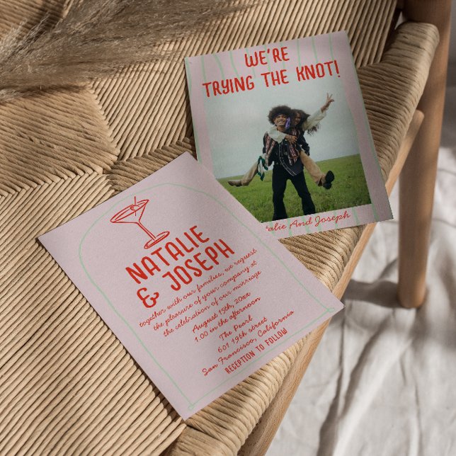 Retro farbenfrohe handgezeichnete Martini-Foto Hoc Einladung (Von Creator hochgeladen)