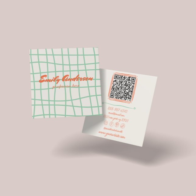 Retro farbenfrohe Handschrift Gezeichnet Groovy QR Quadratische Visitenkarte (Von Creator hochgeladen)