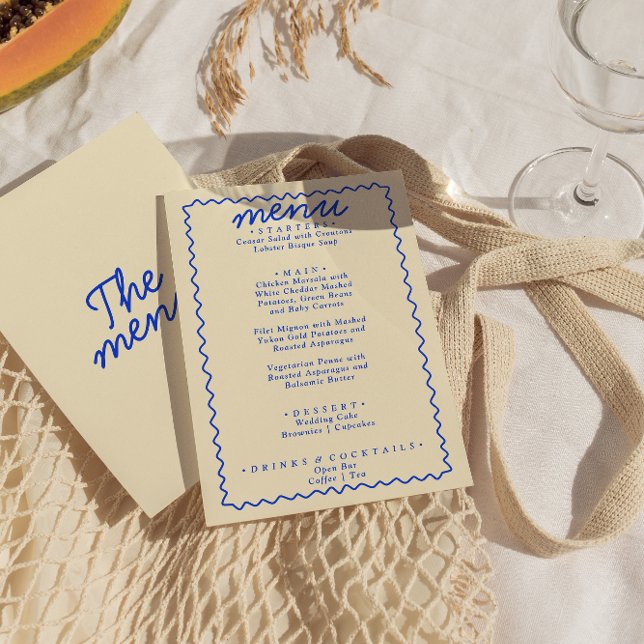 Retro farbenfrohe helle Funky Modern Frame Wedding Menükarte (Von Creator hochgeladen)