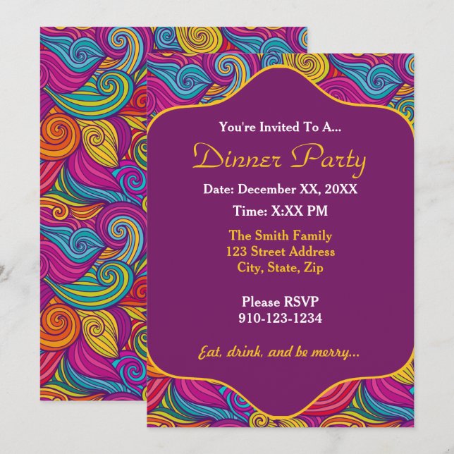 Retro farbenfrohe Jewel Tone Wirbel Wave Muster Einladung (Vorne/Hinten)