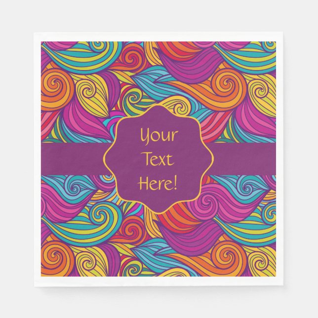 Retro farbenfrohe Jewel Tone Wirbel Wave Muster Serviette (Vorderseite)