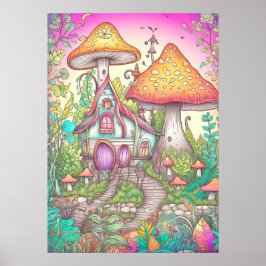 Retro farbenfrohe Pilzwälder Poster