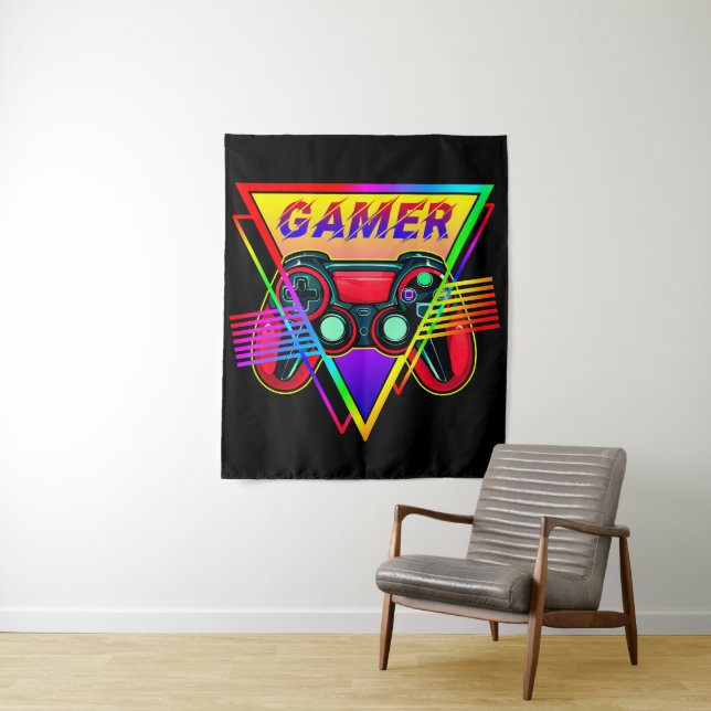 Retro farbenfrohe Rainbow Gamer Computerspiel Wandteppich (Beispiel)