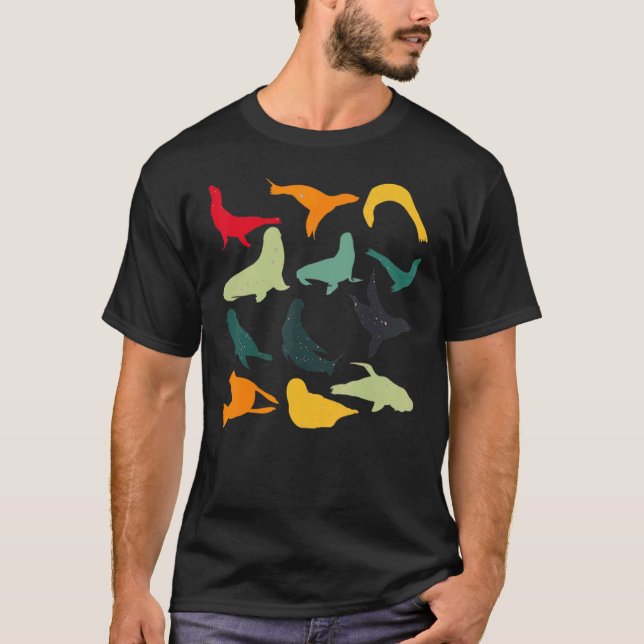 Retro-Farbenfrohe Seelöwe T-Shirt (Vorderseite)