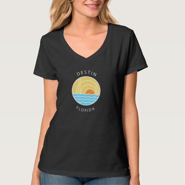 Retro farbenfrohe Sunset Destin Beach Florida Ocea T-Shirt (Vorderseite)