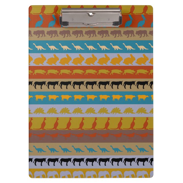 Retro farbenfrohe Tiere Moderne Streifen Muster #1 Klemmbrett (Vorderseite)