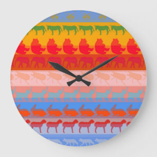 Retro farbenfrohe Tiere Moderne Streifen Muster #2 Große Wanduhr