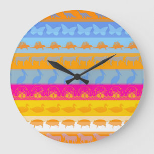 Retro farbenfrohe Tiere Modernes Streifenmuster #3 Große Wanduhr