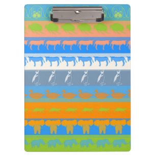 Retro farbenfrohe Tiere Modernes Streifenmuster #5 Klemmbrett