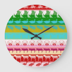 Retro farbenfrohe Tiere Modernes Streifenmuster #9 Große Wanduhr