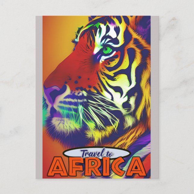 Retro farbenfrohe Tiger Reisen Afrika Postkarte (Vorderseite)
