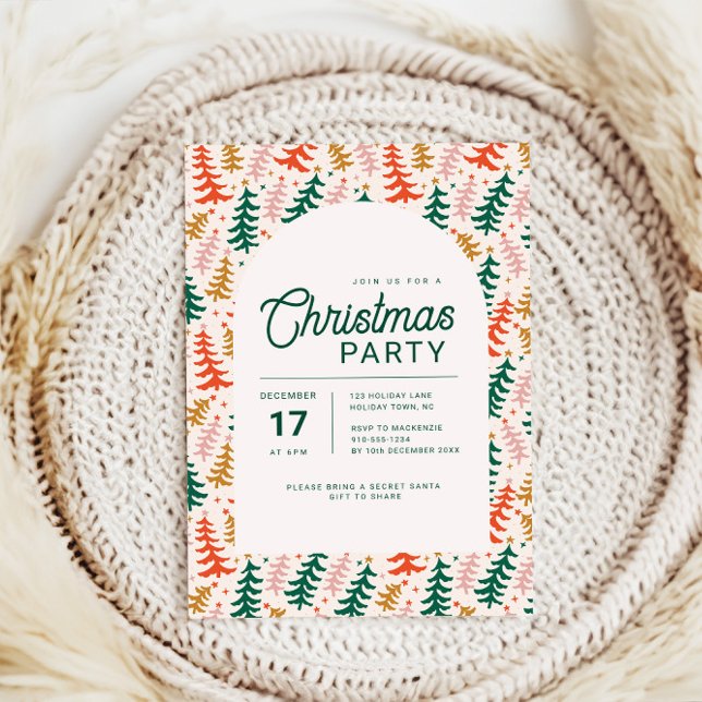 Retro farbenfrohe Weihnachtsbaum-Party Einladung (Retro Christmas Tree Christmas party invitation)