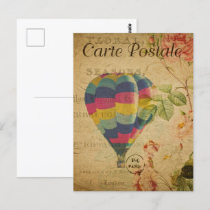 Retro farbenfroher Heißluftballon Postkarte