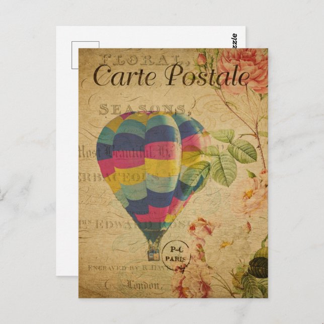 Retro farbenfroher Heißluftballon Postkarte (Vorne/Hinten)