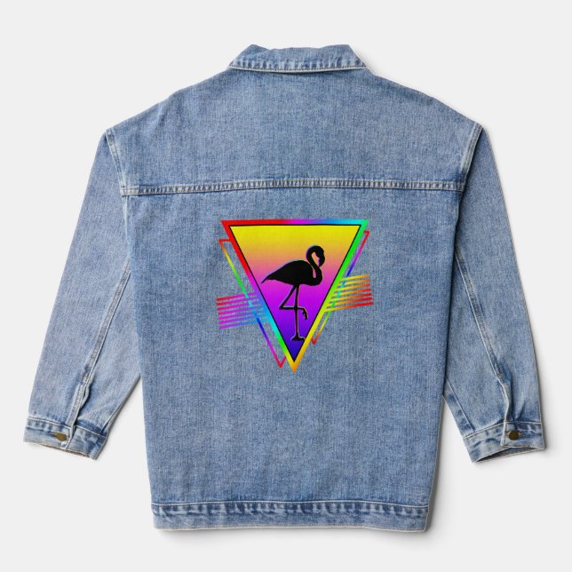 Retro Farbenfroher Regenbogen Moderner Flamingo Bi Jeansjacke (Rückseite)