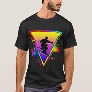 Retro Farbenfroher Regenbogen Skifahren Ski T-Shirt