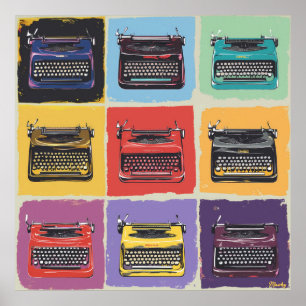 Retro-farbenfroher-Schreibmaschinen-Pop-Art-Raster Poster