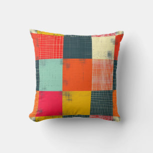 Retro-farbenfrohes Grunge-Karo-Patchwork-Muster Kissen