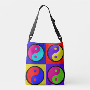 Retro-farbenfrohes Yin-Yang-Pop-Colorblock  Tragetaschen Mit Langen Trägern