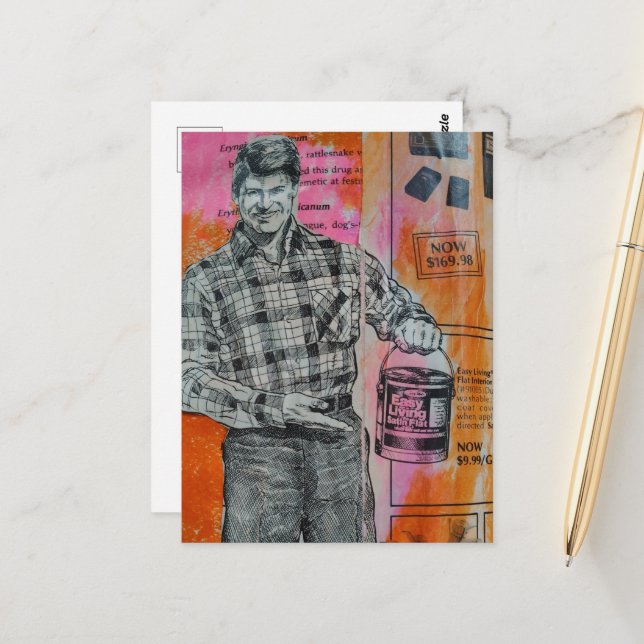 Retro-Farbenmann-Collage Postkarte (Vorderseite/Rückseite Beispiel)