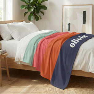 Retro-Farbfeld Navyblau Pink Personalisierter Name Fleecedecke