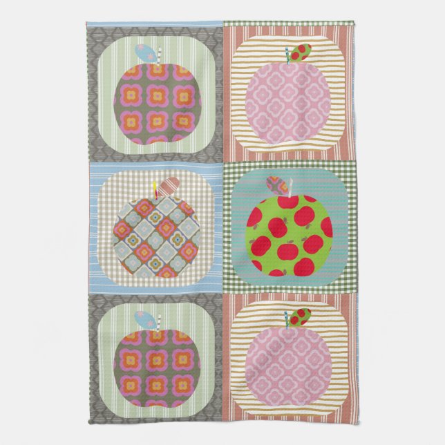 Retro-farbige Apple-Patchwork-Quilt  Geschirrtuch (Vertikal)