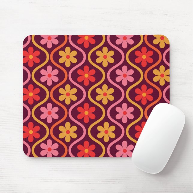 Retro-Farbige Blume auf dem Vintagen Ogee-Muster Mousepad (Mit Mouse)