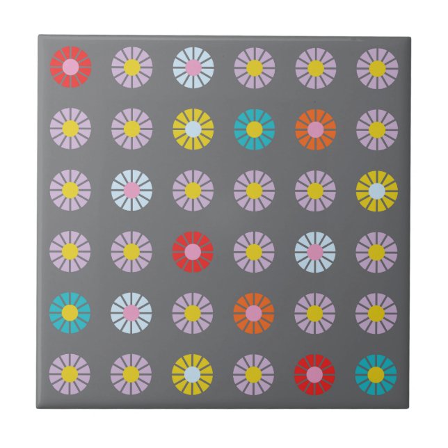 Retro-farbige Blume Fliese (Vorderseite)