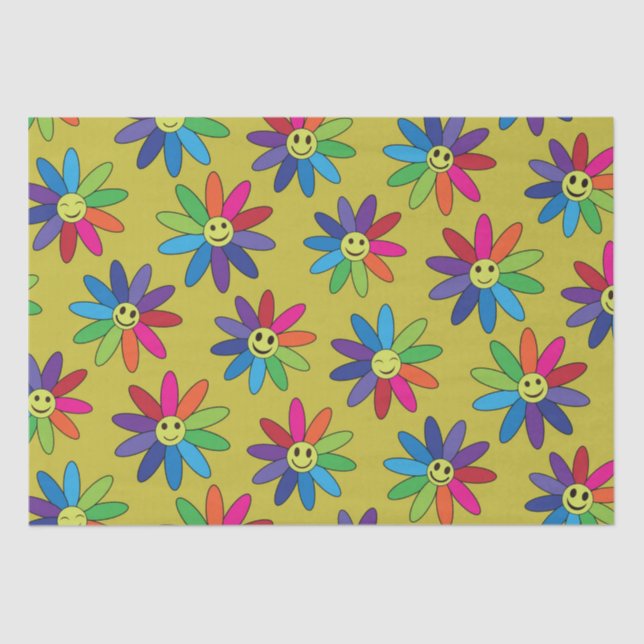 Retro farbige Blume mit Happy Gesichtsmuster Seidenpapier (Vorderseite)