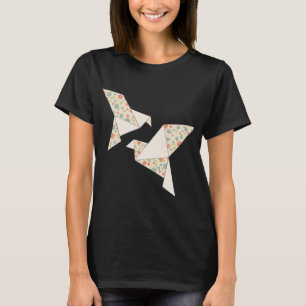 retro farbige Blumen auf Origami-Vögeln T-Shirt