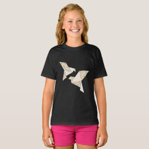 Retro-farbige Blumen auf Origami-Vögeln T-Shirt