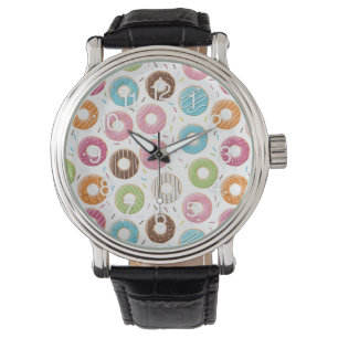Retro-farbige Donut-Muster Minimalist Party-Spaß Armbanduhr