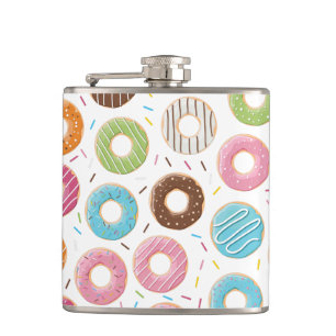 Retro-farbige Donut-Muster Minimalist Party-Spaß Flachmann