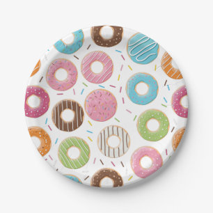 Retro-farbige Donut-Muster Minimalist Party-Spaß Pappteller