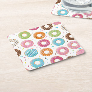 Retro-farbige Donut-Muster Minimalist Party-Spaß Rechteckiger Pappuntersetzer