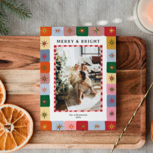Retro-farbige Familienfoto-Weihnachtskarte im Mid- Feiertagskarte