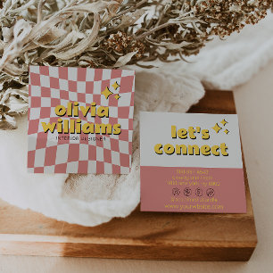 Retro Farbige Fette Groovy Karierte Boho Trendige Quadratische Visitenkarte