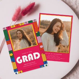 Retro Farbige Graduierung Abschlussfoto Abitur Einladung