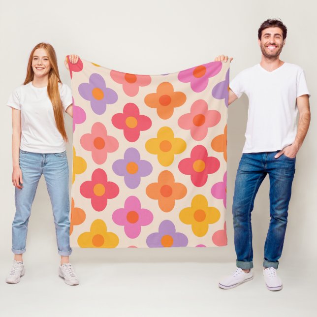 Retro-farbige Hippie-Mod-Blumenmuster  Fleecedecke (Beispiel)