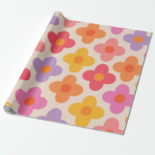 Retro-farbige Hippie-Mod-Blumenmuster  Geschenkpapier