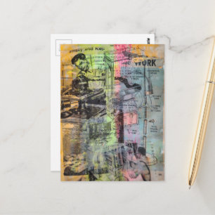 Retro-farbige Holzarbeiten Mixed-Media-Collage Postkarte