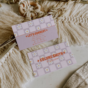 Retro Farbige Karierte Groovy Florale Boho Trendig Visitenkarte