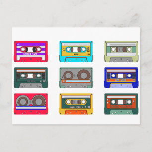 Retro-farbige Kassetten 80er Nostalgie Postkarte