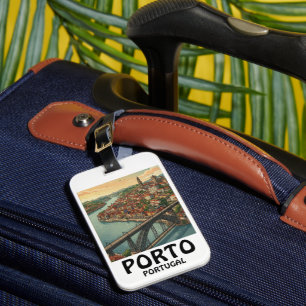 Retro-farbige Porto Portugal Reiseillustration Gepäckanhänger
