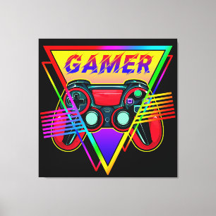 Retro Farbige Regenbogen Gamer Computer Gaming  Leinwanddruck
