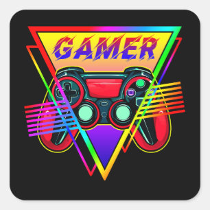 Retro Farbige Regenbogen Gamer Computer Gaming Quadratischer Aufkleber