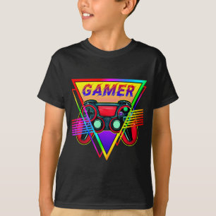 Retro Farbige Regenbogen-Gamer-Computer-Gaming T-Shirt