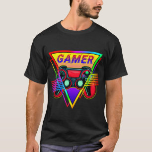 Retro Farbige Regenbogen-Gamer-Computer-Gaming T-Shirt